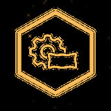 Gold hexagon icon with gear and wrench symbol representing maintenance or repairs
